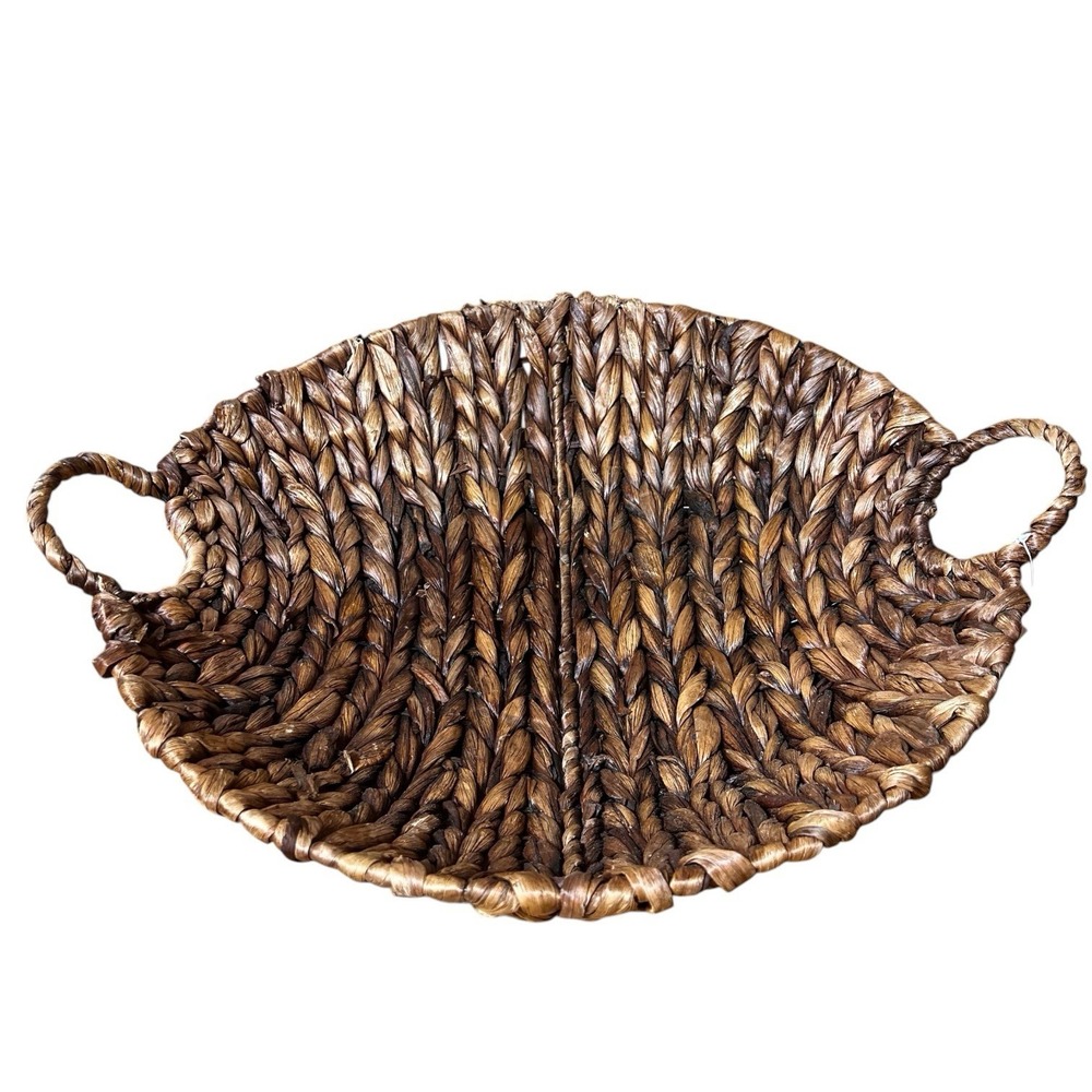 Hand Woven Basket Weave Tray 21" Designer Banana Leaf Round African Bowl NEW